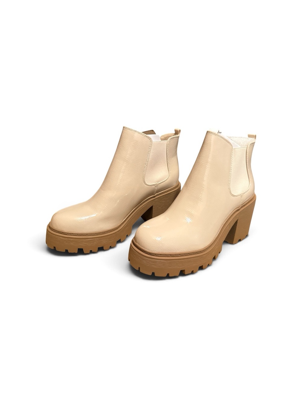 Soda Cream Chelsea Platform Booties with Tan Lug Sole